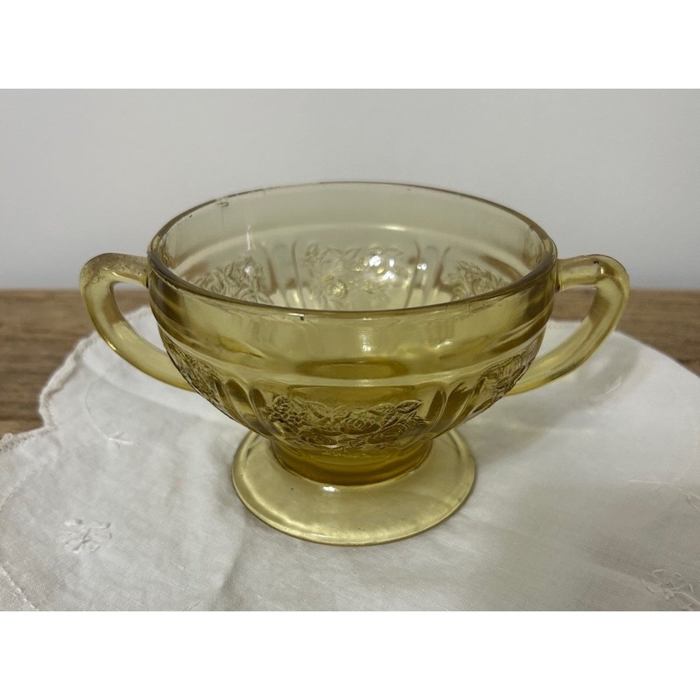 Vintage Federal Sharon Cabbage Rose Yellow Depression Glass Sugar Bowl no Lid